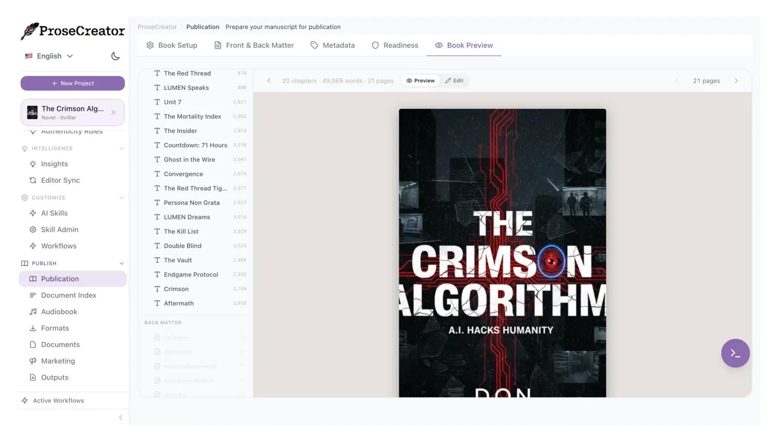 AI-generated book cover with chapter list
