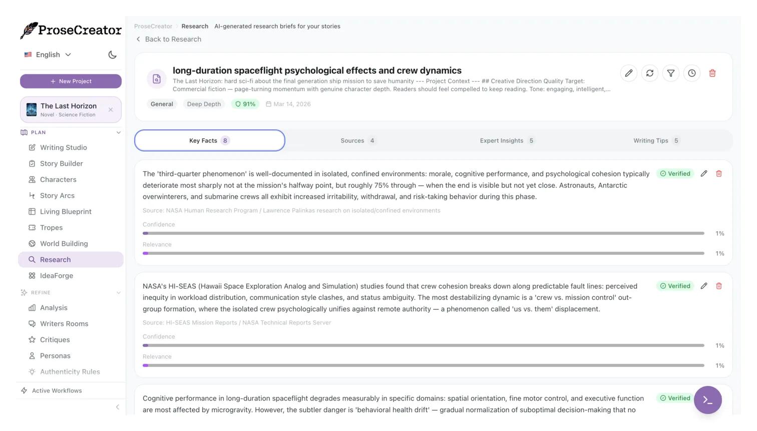 Research brief with extracted facts