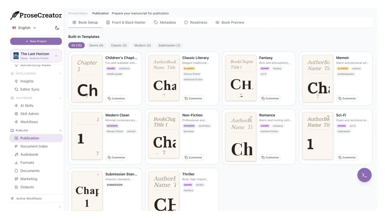 Typography templates for book publishing