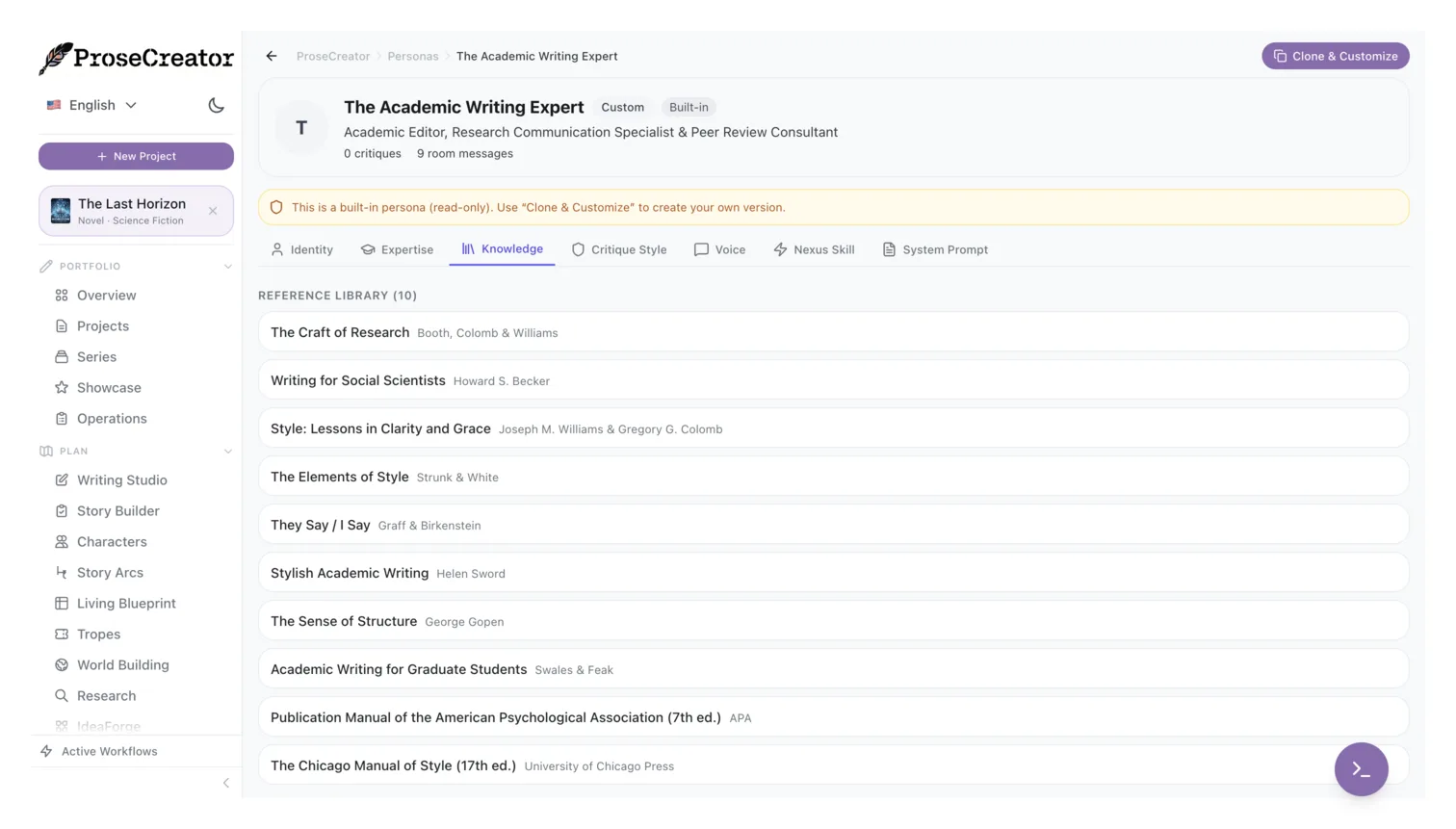 Critique persona reference library with eight specialized editors