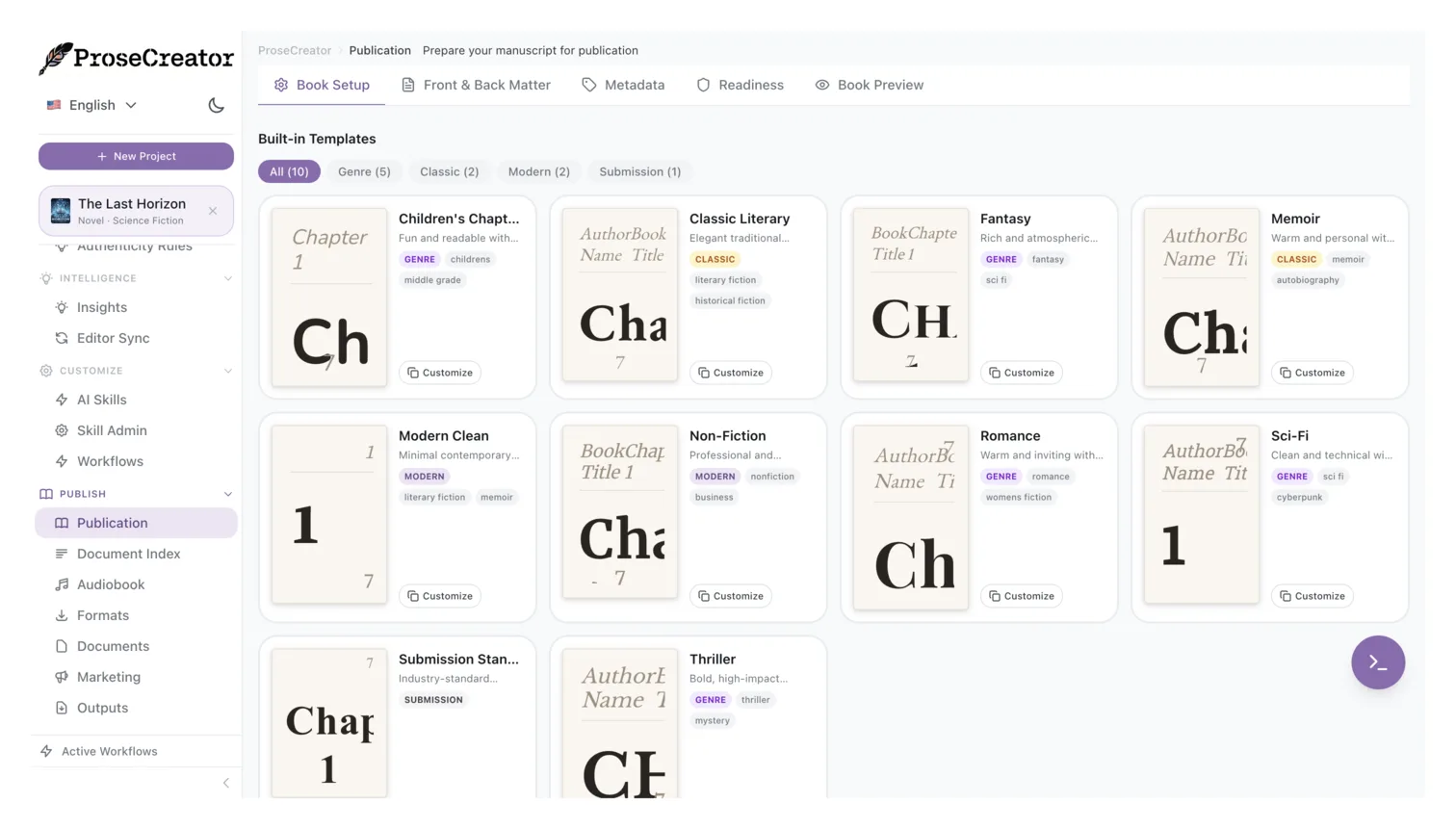 Typography templates for book publishing