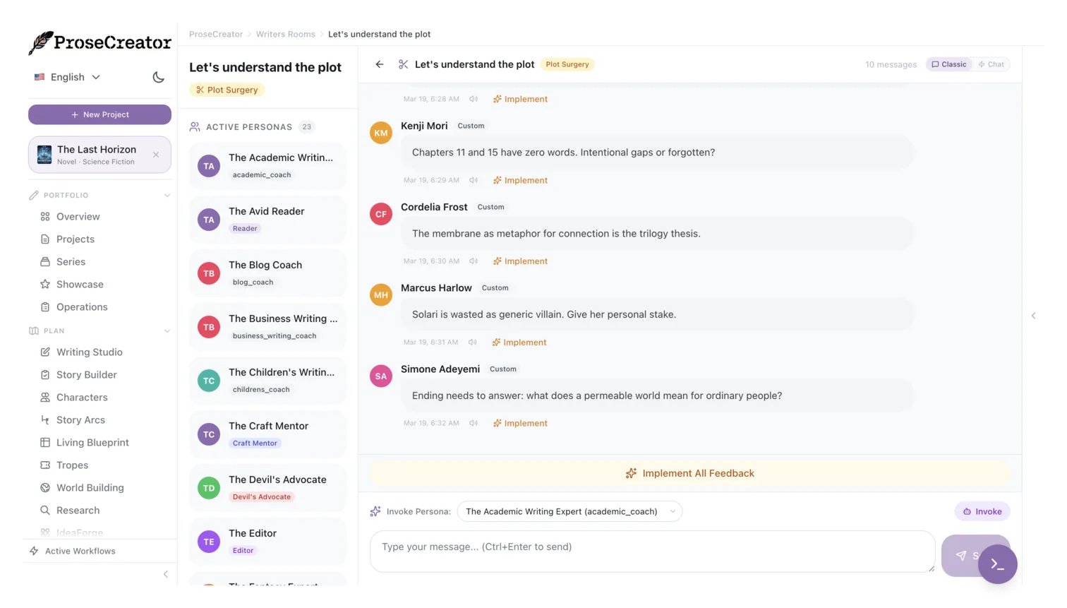 ProseCreator Writers Room — multi-persona AI conversation